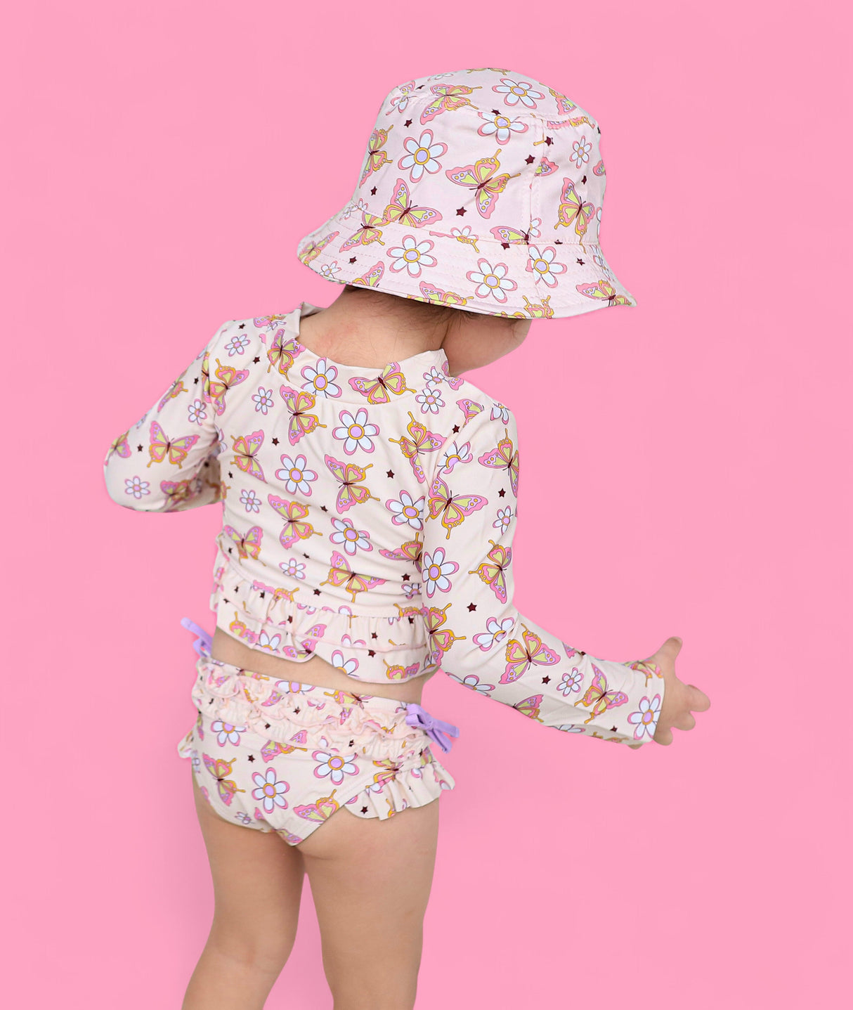 BLOSSOMIN’ BUTTERFLY DREAM 2-PIECE RASH GUARD RUFFLE SWIM SUIT from DREAM BIG LITTLE CO