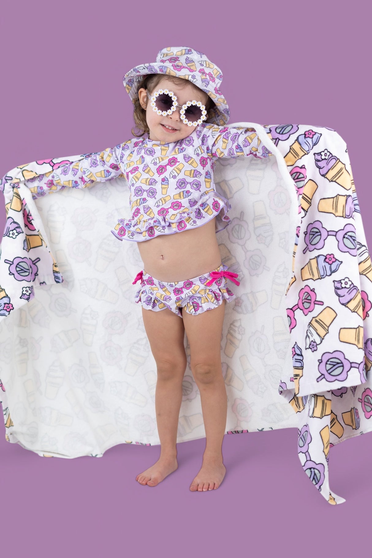 SWEET SUMMER DREAM RASH GUARD RUFFLE TWO-PIECE SWIM SUIT from DREAM BIG LITTLE CO