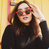 Women's Retro Horned Rim Cat Eye Narrow Flat Lens Sunglasses C514 from zeroUV