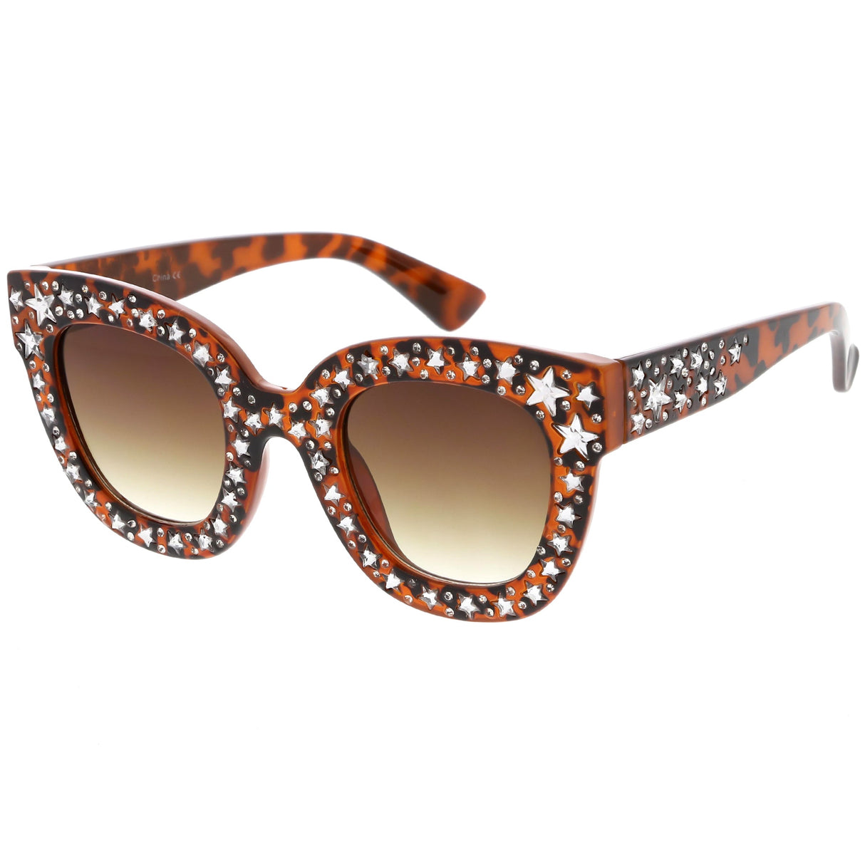 Women's Trendy Star Rhinestone Horned Rim Sunglasses C579 from zeroUV