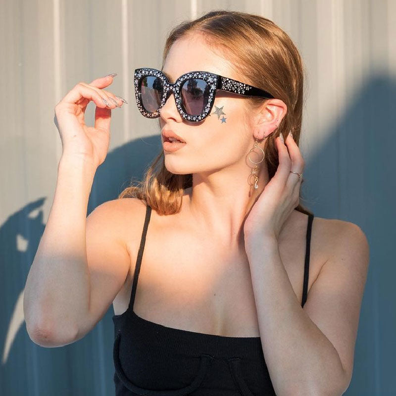 Women's Trendy Star Rhinestone Horned Rim Sunglasses C579 from zeroUV