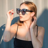 Women's Trendy Star Rhinestone Horned Rim Sunglasses C579 from zeroUV