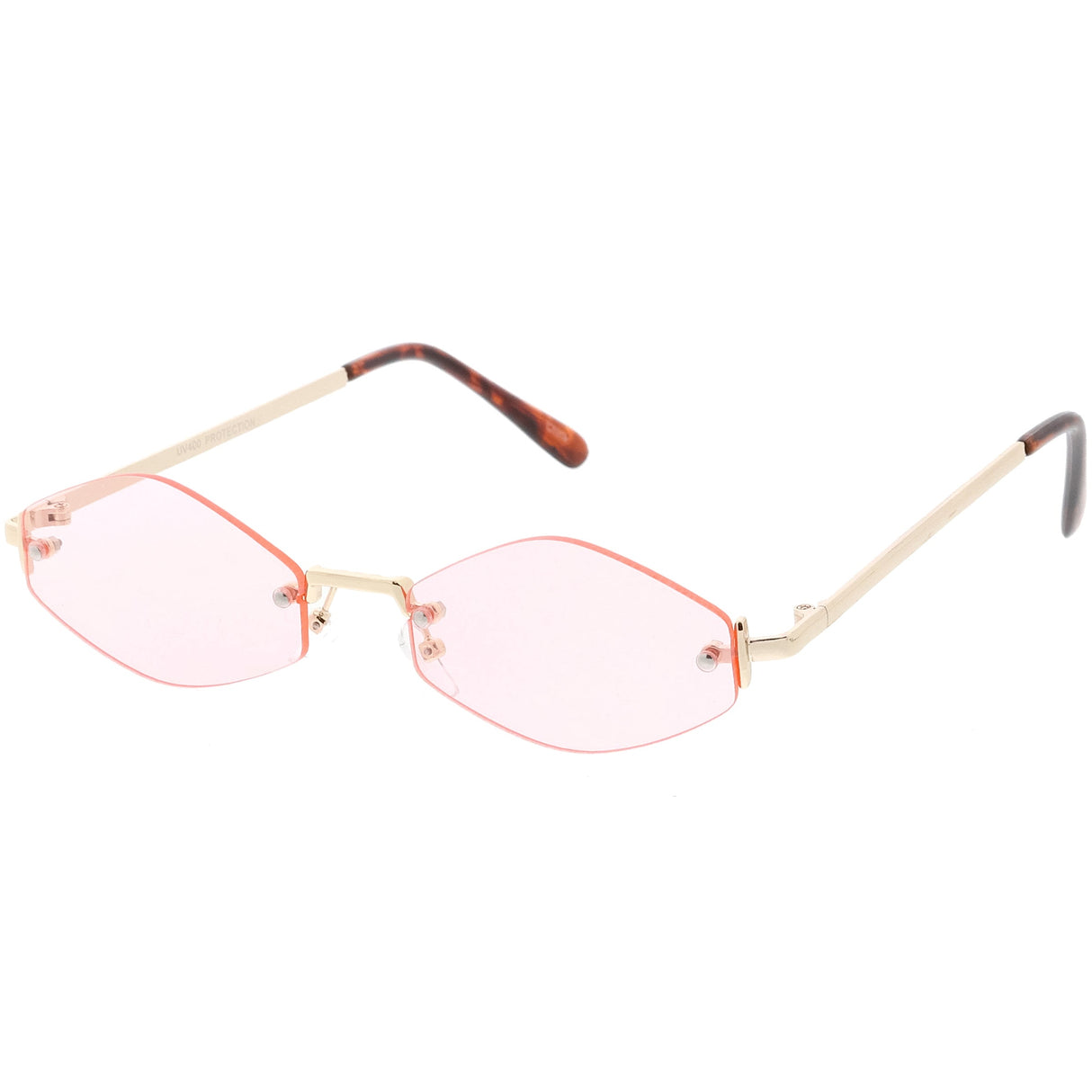 Small Rimless Color Tone Geometric Hexagon Sunglasses C591 from zeroUV