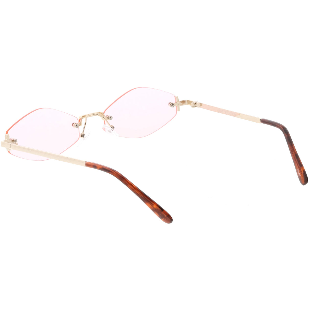 Small Rimless Color Tone Geometric Hexagon Sunglasses C591 from zeroUV