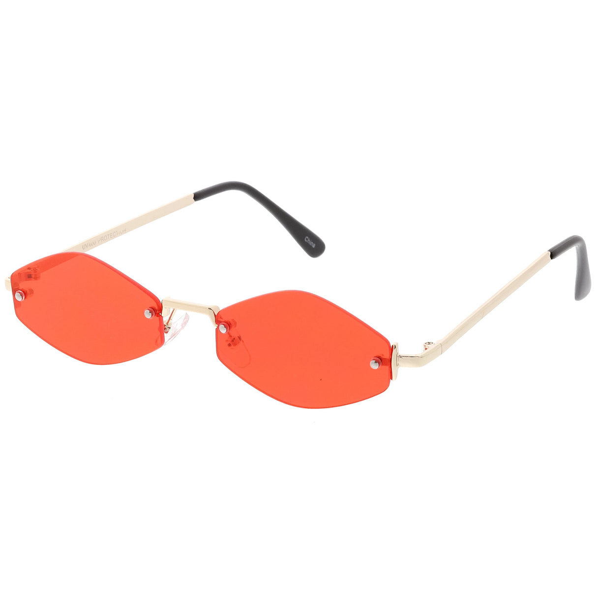Small Rimless Color Tone Geometric Hexagon Sunglasses C591 from zeroUV