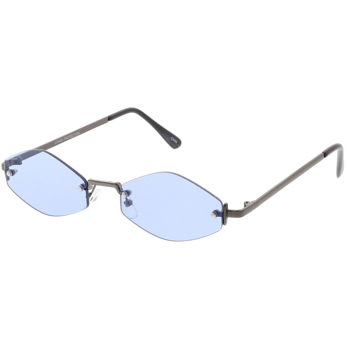 Small Rimless Color Tone Geometric Hexagon Sunglasses C591 from zeroUV