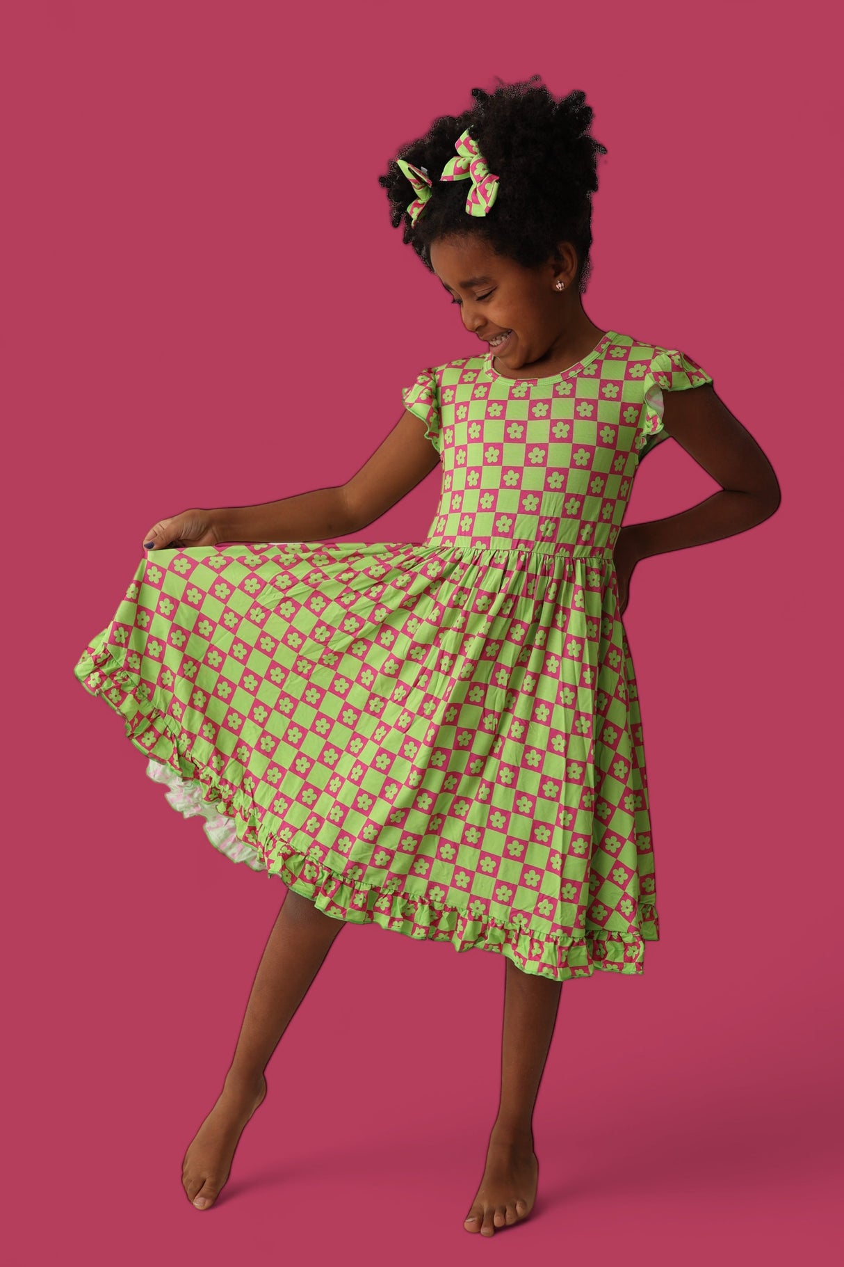 WILD DAISY CHECKERS DREAM RUFFLE DRESS from DREAM BIG LITTLE CO