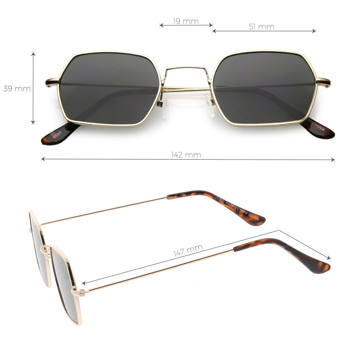 Ultra Slim Metal Hexagon Geometric Sunglasses C633 from zeroUV