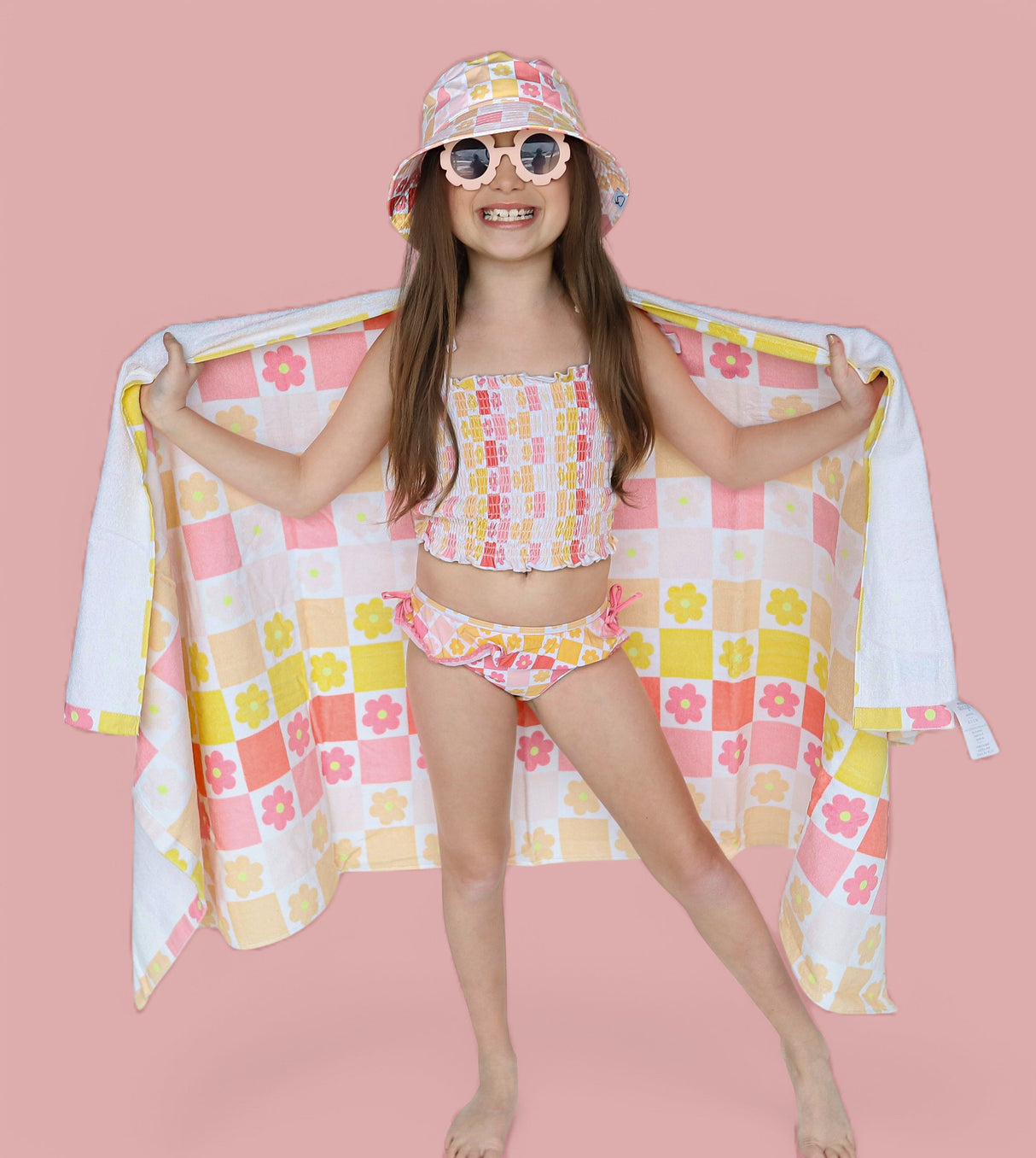 SUMMER SUNSET CHECKERS DREAM SMOCKED TANKINI TWO PIECE SWIM SUIT from DREAM BIG LITTLE CO