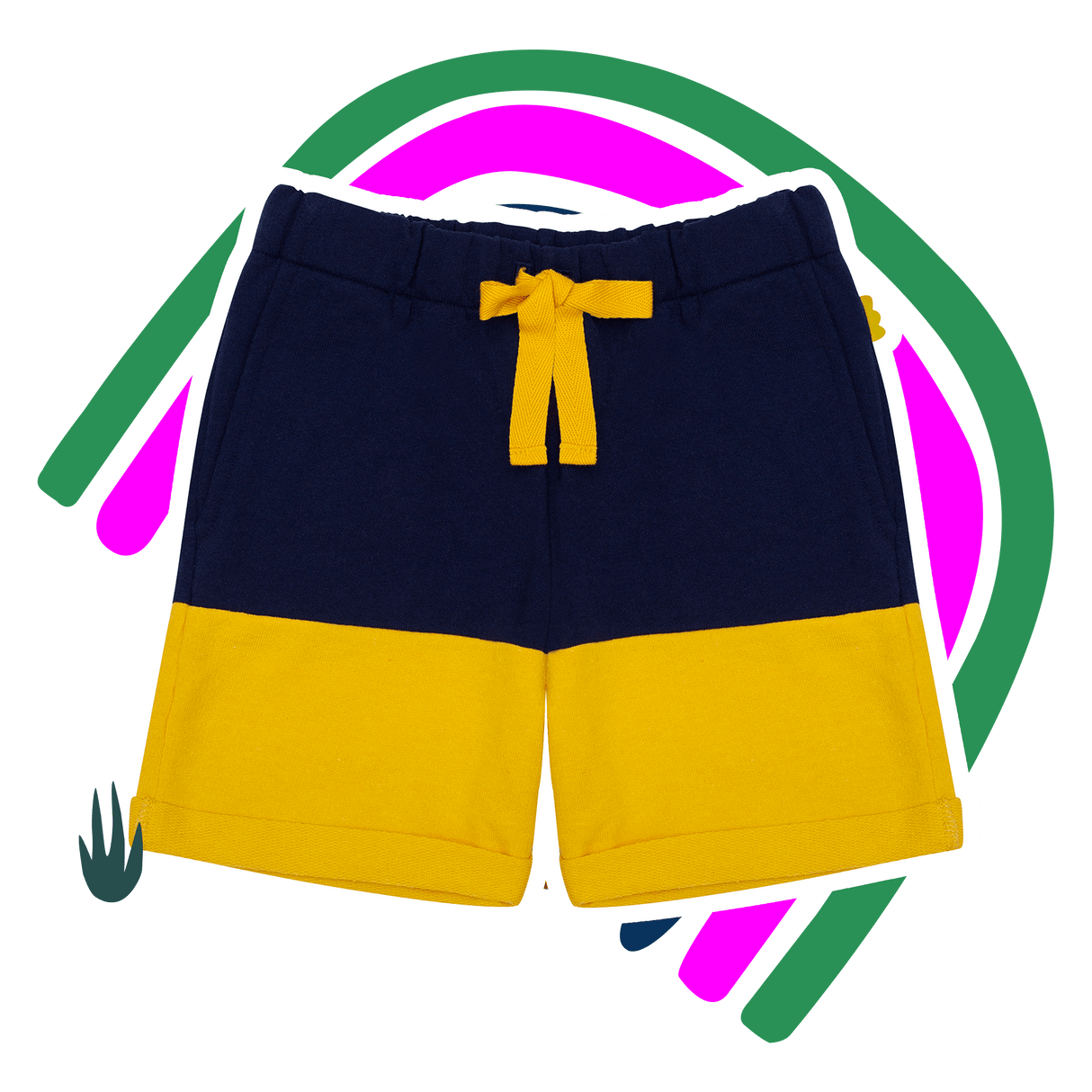 Bi-Color Shorts - Navy & Yellow from Manymoons