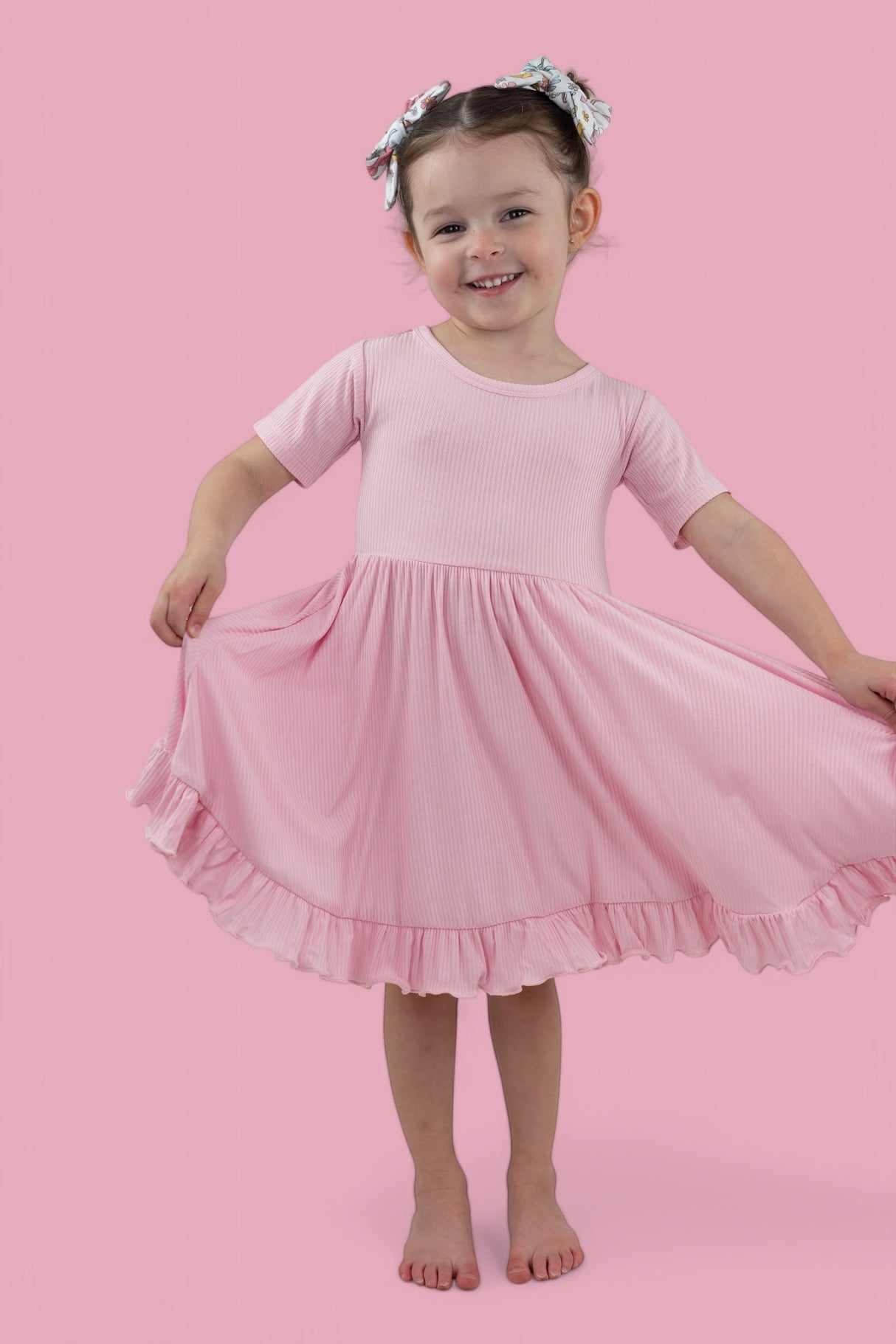 PINK ROSE RIB RUFFLE DRESS from DREAM BIG LITTLE CO