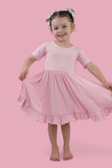 PINK ROSE RIB RUFFLE DRESS from DREAM BIG LITTLE CO