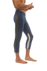Mens 4/5 Zipper Pocket Capri Yoga Pants (Royal w/Charcoal & GREY) from 4-rth
