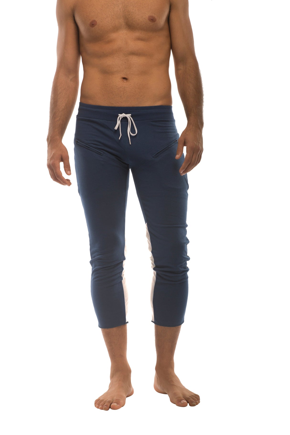 Mens 4/5 Zipper Pocket Capri Yoga Pants (Royal w/Charcoal & GREY) from 4-rth