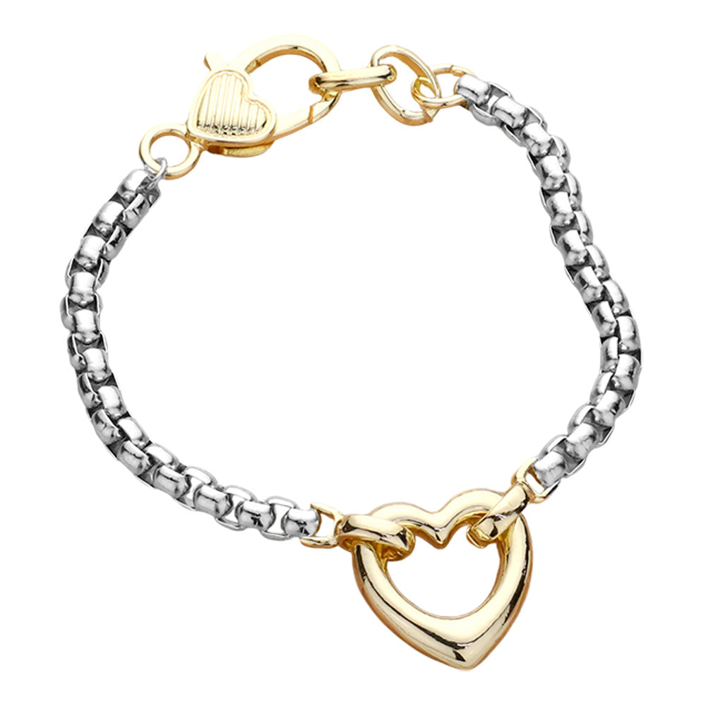 14K Gold Plated Two Tone Heart Charm Pointed Bracelet from Madeline Love