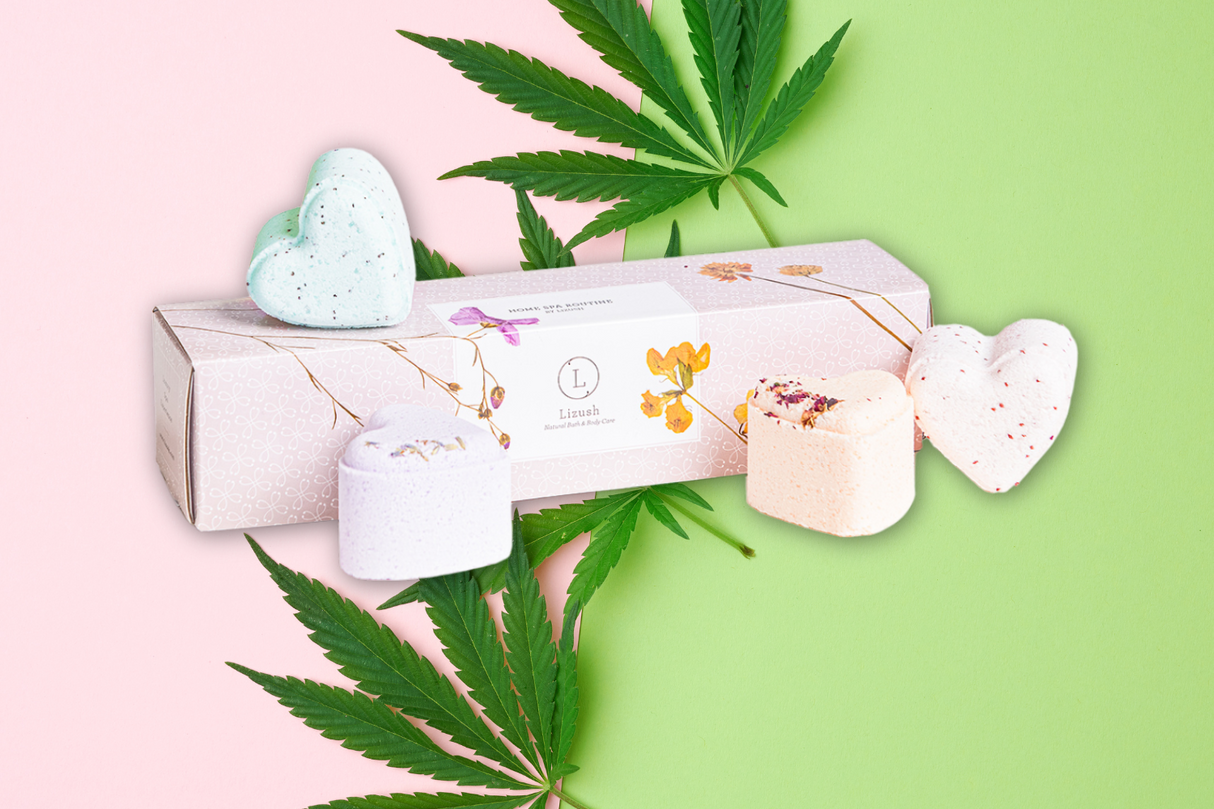 CBD -  5 Hearts Shaped Shower Steamers/ fizzies with CBD - in a Gift Box - Can be personalized. (THC free) from Lizush