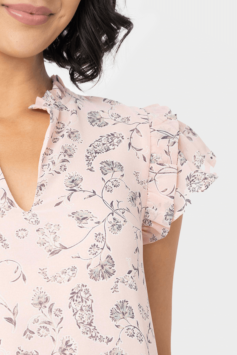 Split Neck Flutter Sleeve Blouse from Gibsonlook