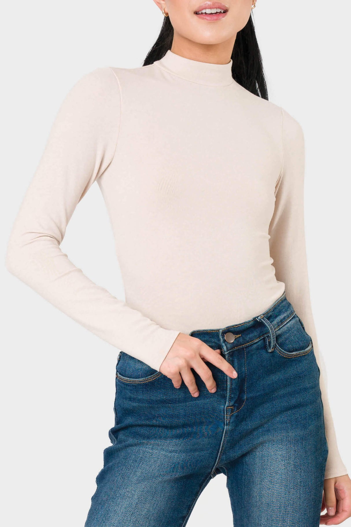 Long Sleeve Essential Mock Neck Thong Bodysuit  From Gibsonlook