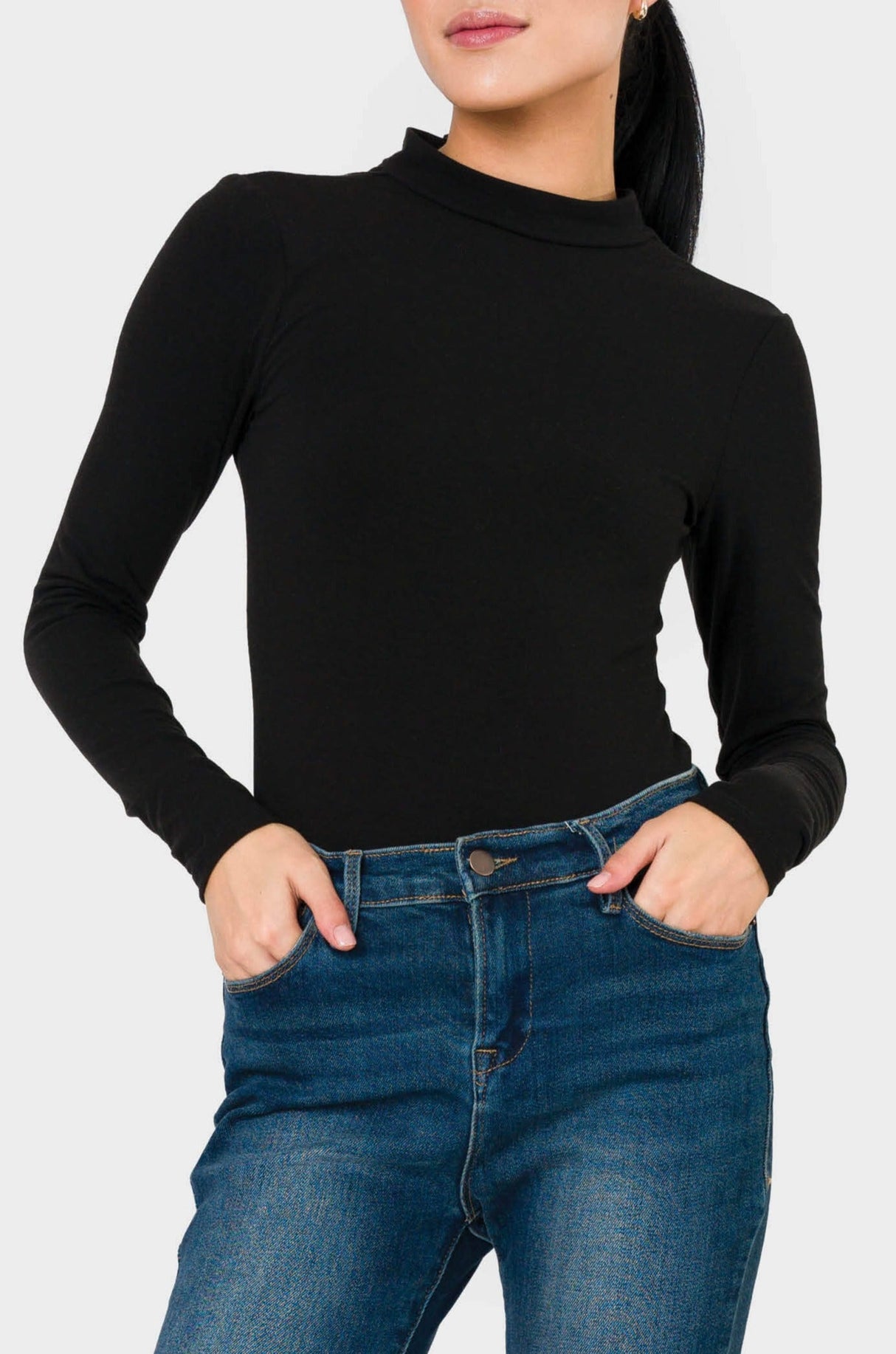 Long Sleeve Essential Mock Neck Thong Bodysuit  From Gibsonlook