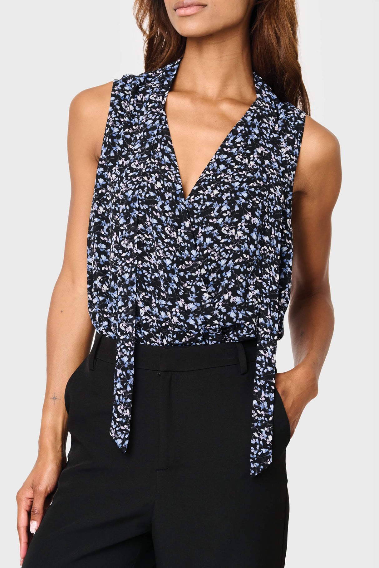 Tie Neck Sleeveless Surplice Bodysuit  From Gibsonlook