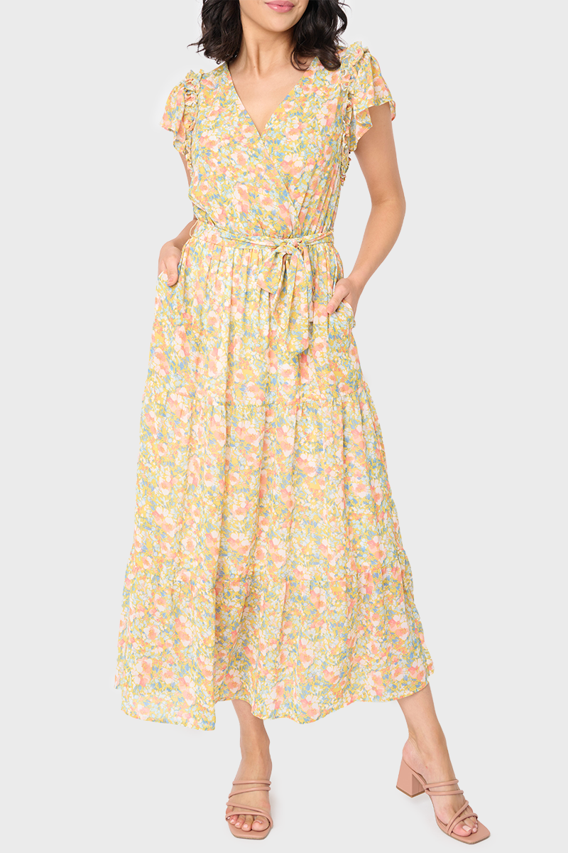 Flutter Sleeve Flowy Surplice Wrap Maxi Dress from Gibsonlook