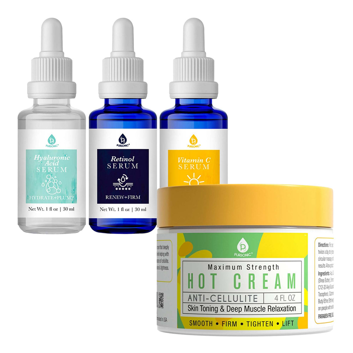 Ultimate Skin Care Duo: Anti Cellulite & Muscle Relaxation Hot Cream + Anti-Aging Serum Set from Pursonic