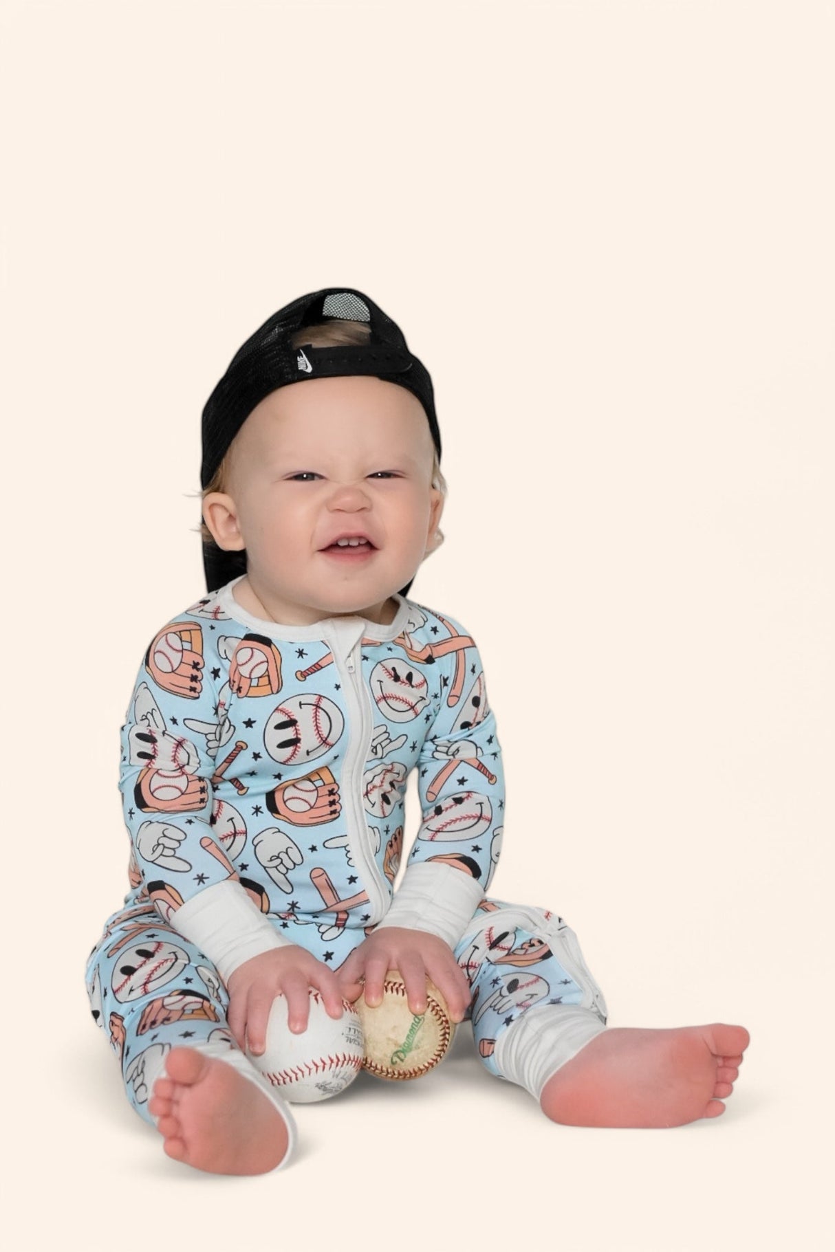 BASEBALL SMILEY DREAM ROMPER from DREAM BIG LITTLE CO