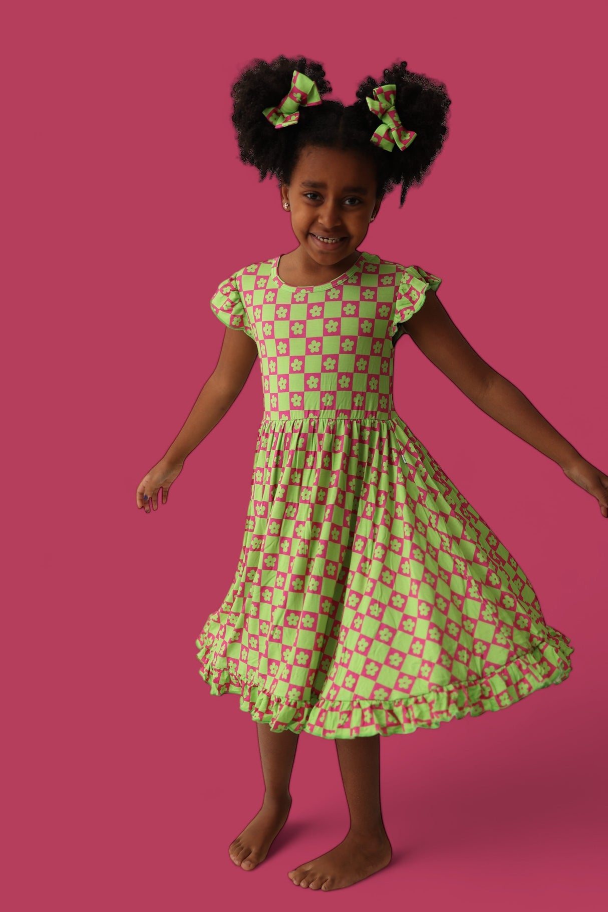 WILD DAISY CHECKERS DREAM RUFFLE DRESS from DREAM BIG LITTLE CO