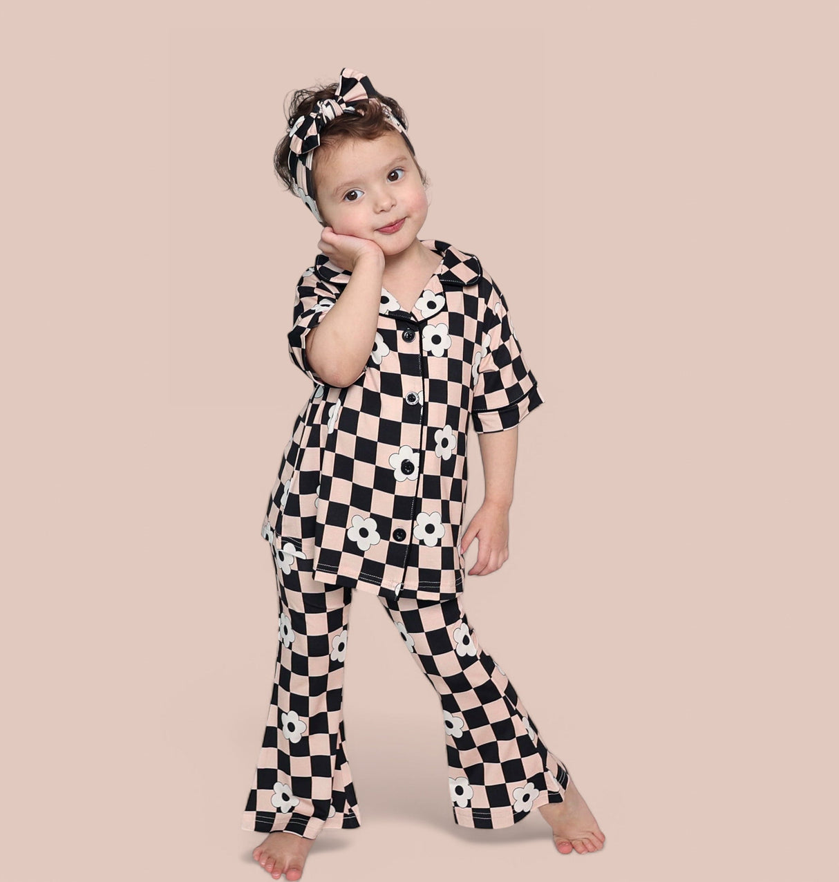 RETRO DAISY CHECKS SHORT SLEEVE DREAM GIRL'S FLARE SET from DREAM BIG LITTLE CO