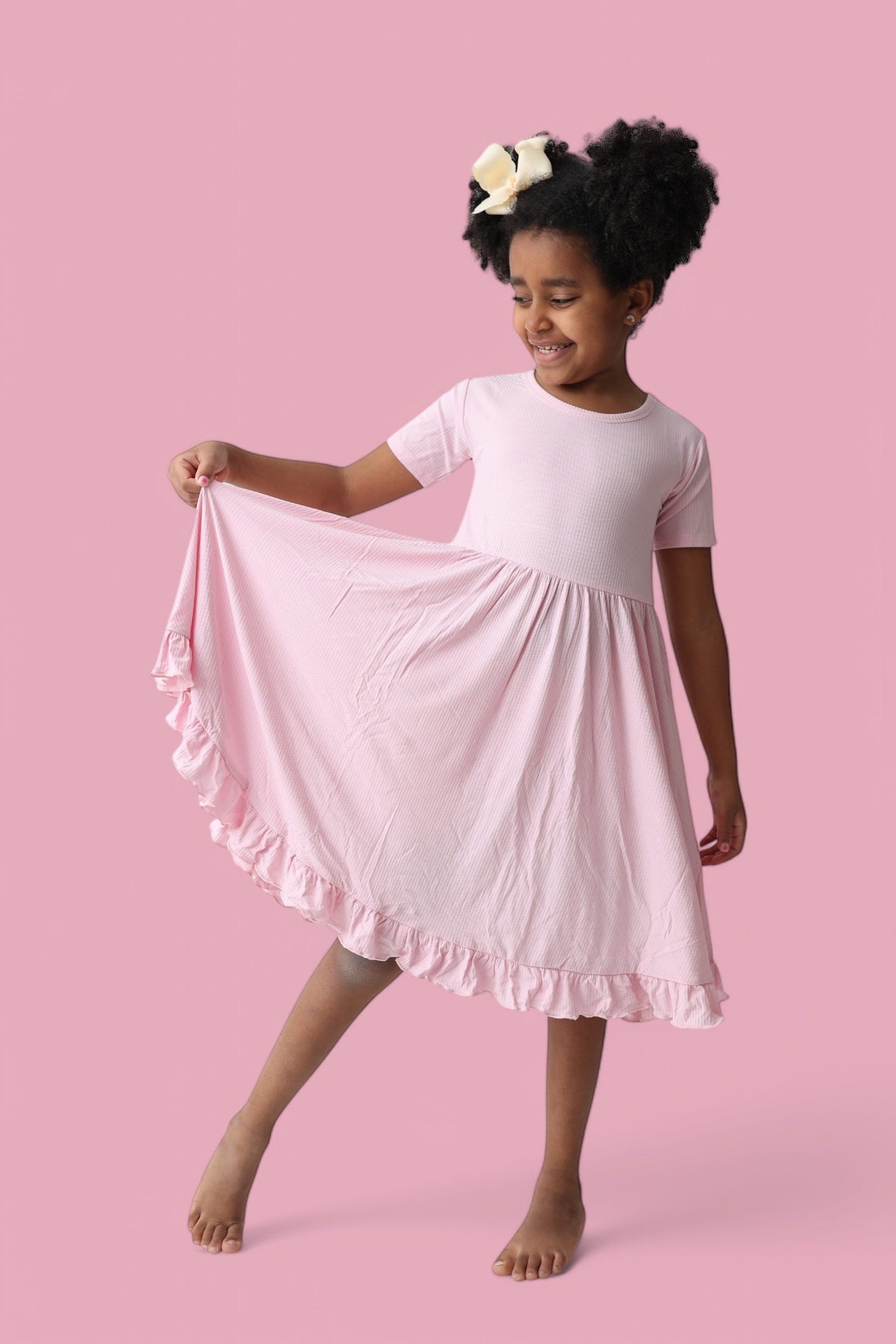 PINK ROSE RIB RUFFLE DRESS from DREAM BIG LITTLE CO