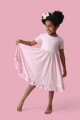 PINK ROSE RIB RUFFLE DRESS from DREAM BIG LITTLE CO
