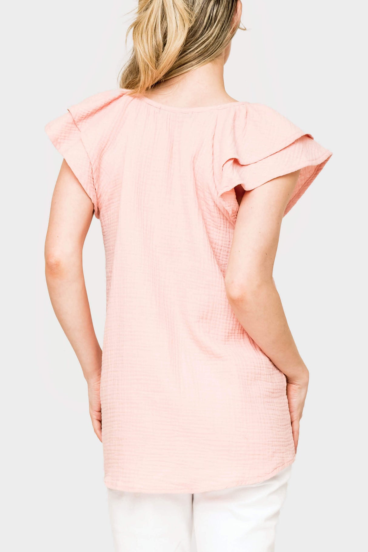 Seaside Flutter Sleeve V-Neck Gauze Top from Gibsonlook