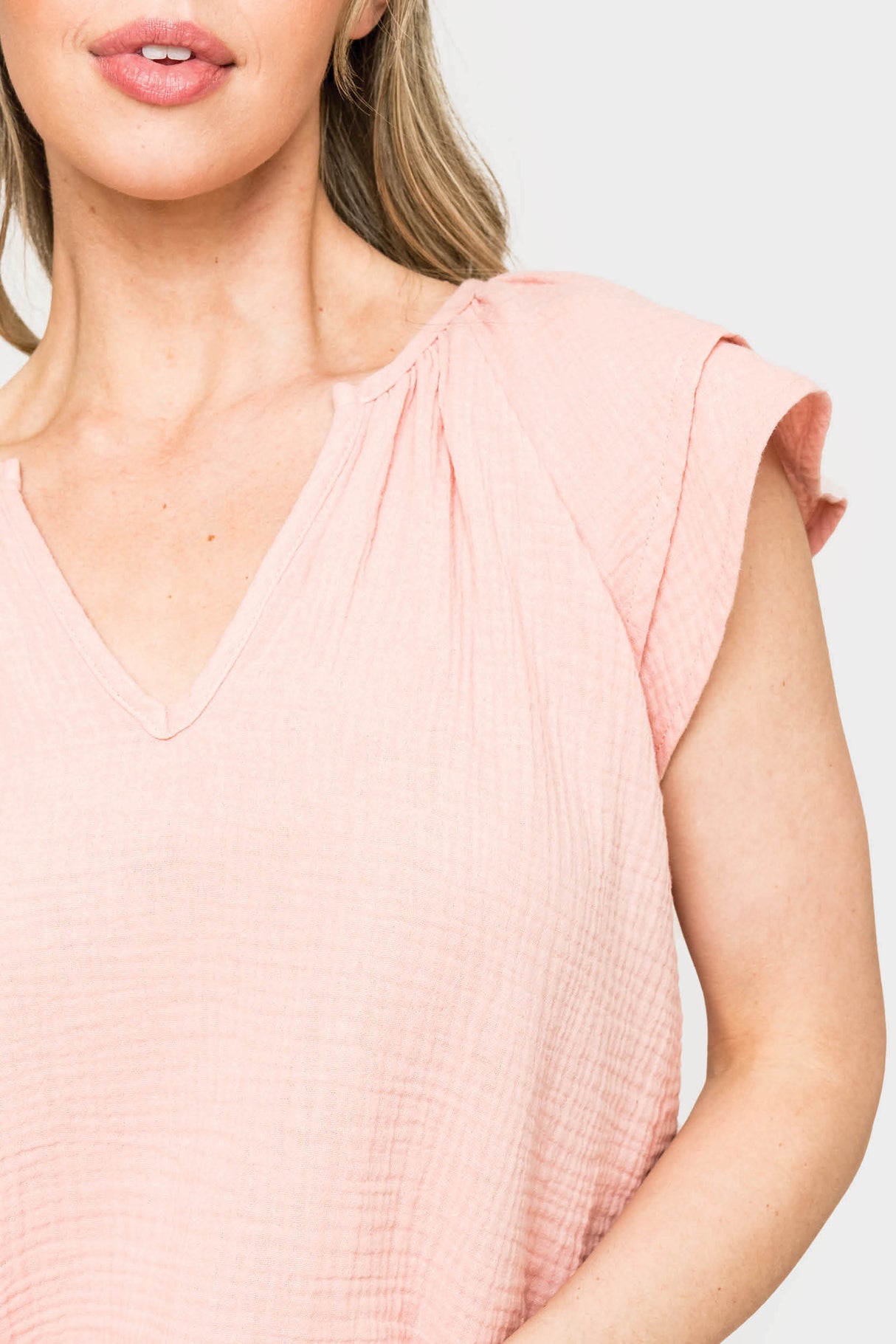 Seaside Flutter Sleeve V-Neck Gauze Top from Gibsonlook