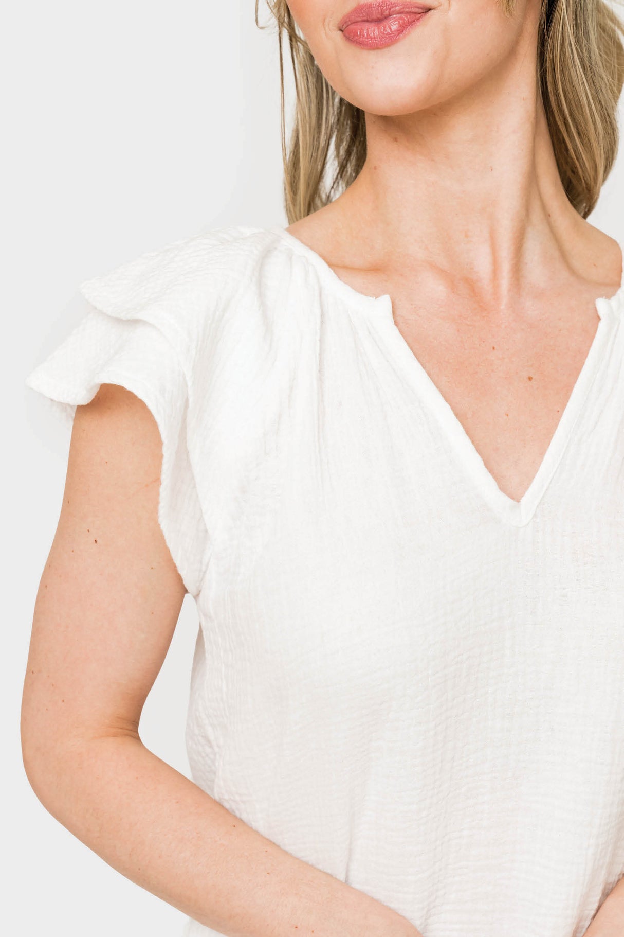 Seaside Flutter Sleeve V-Neck Gauze Top from Gibsonlook