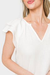 Seaside Flutter Sleeve V-Neck Gauze Top from Gibsonlook