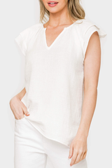 Seaside Flutter Sleeve V-Neck Gauze Top from Gibsonlook