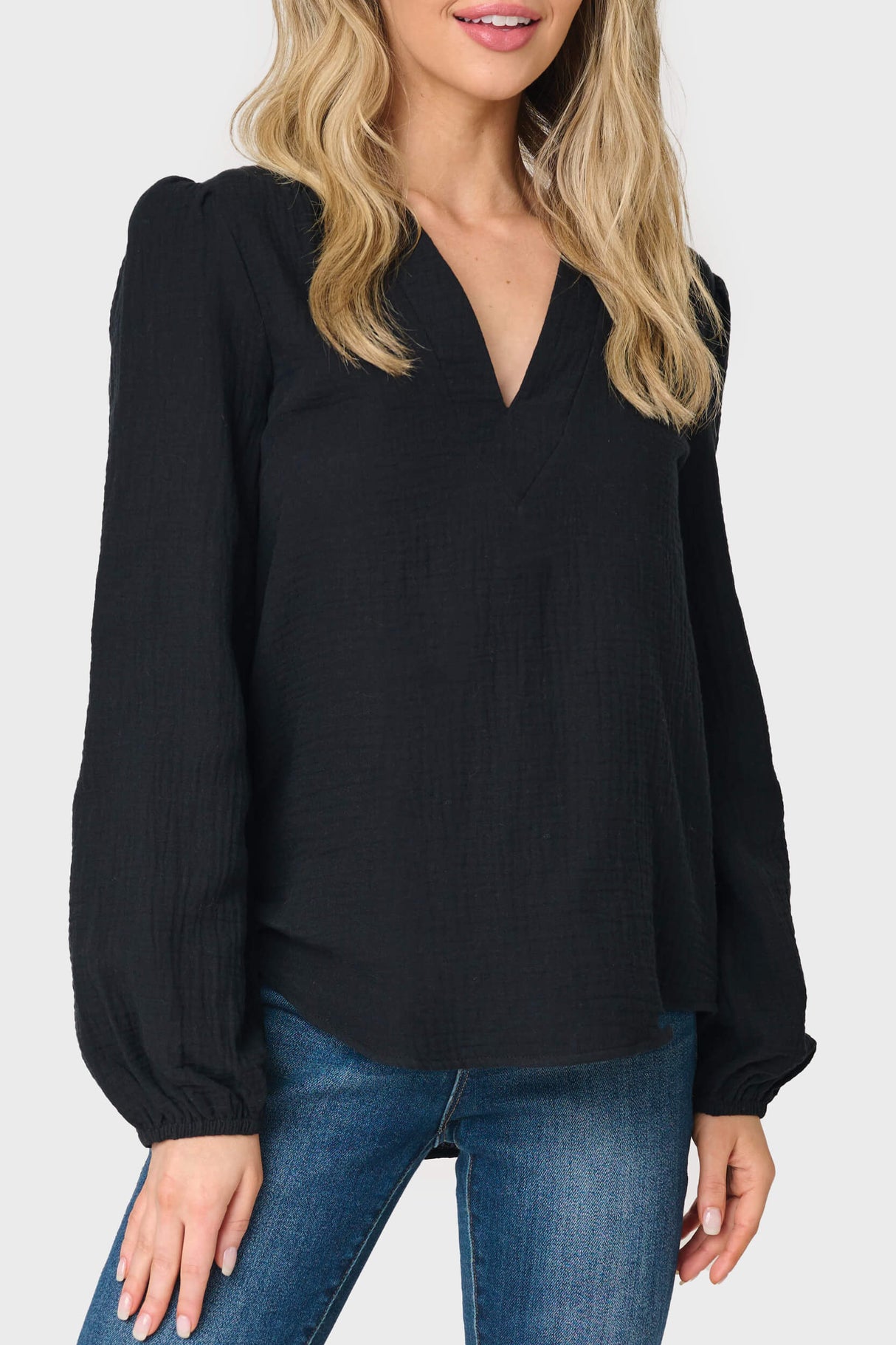 Meadow Bracelet Sleeve V-Neck Gauze Top from Gibsonlook