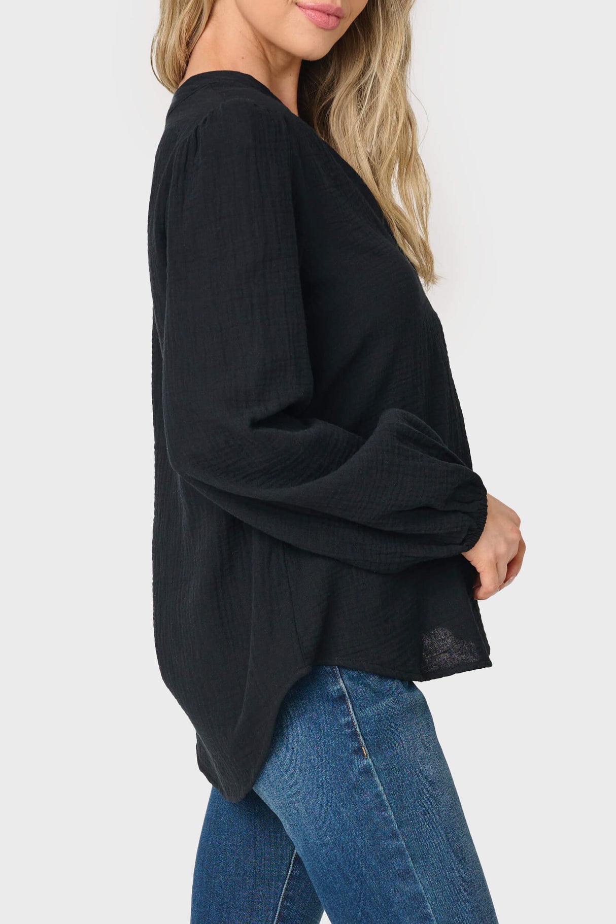 Meadow Bracelet Sleeve V-Neck Gauze Top from Gibsonlook
