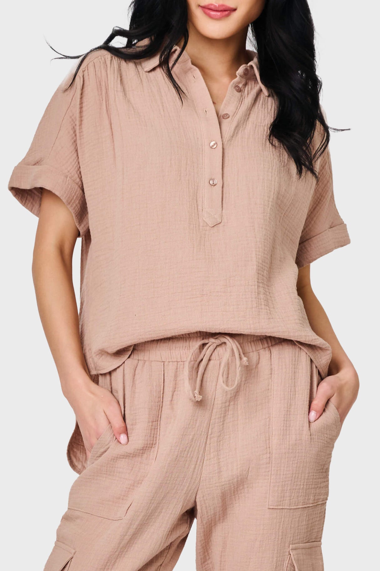 All Day Henley Cotton Gauze Top  From Gibsonlook