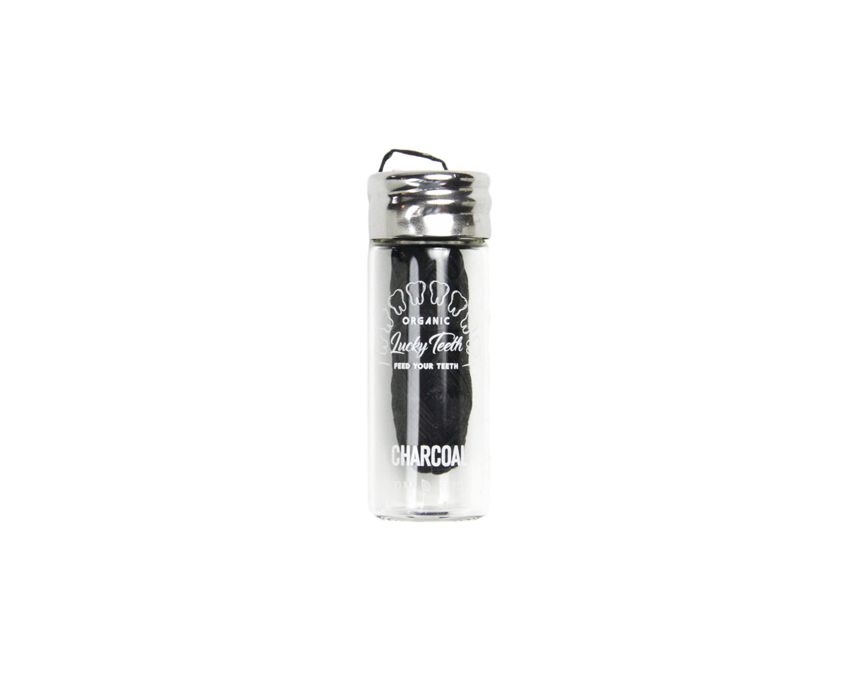 Organic Bamboo Dental Floss - Activated Charcoal Floss in Glass Jar 30m / 33 yds from Lucky Teeth
