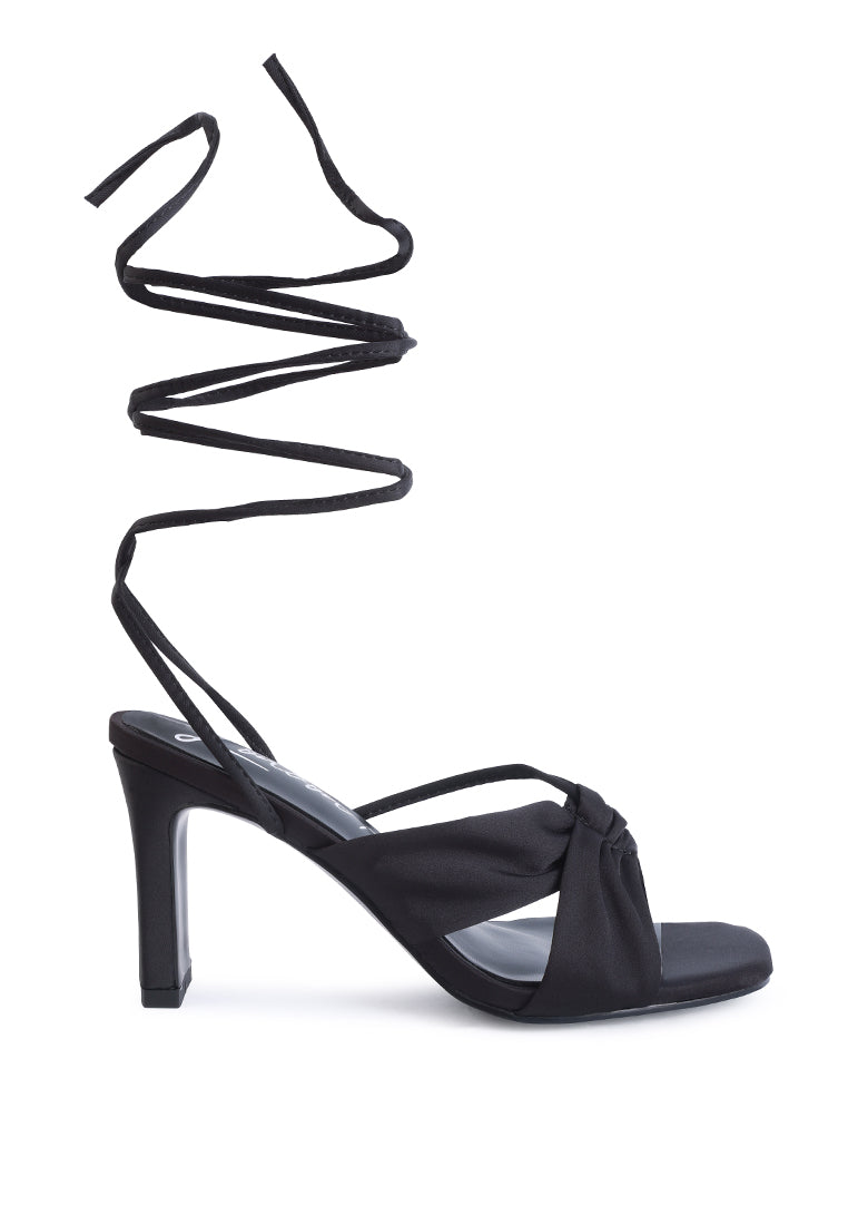 Chasm Satin Ruched Strap Tie Up Sandals from London Rag International