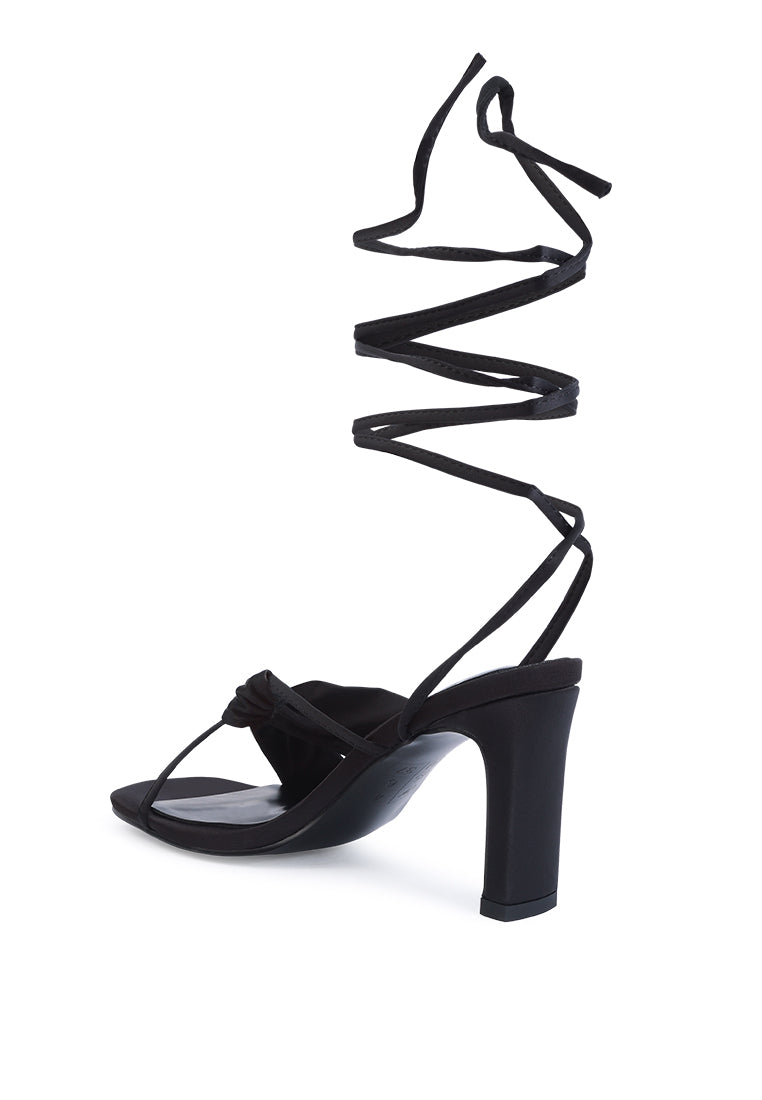 Chasm Satin Ruched Strap Tie Up Sandals from London Rag International