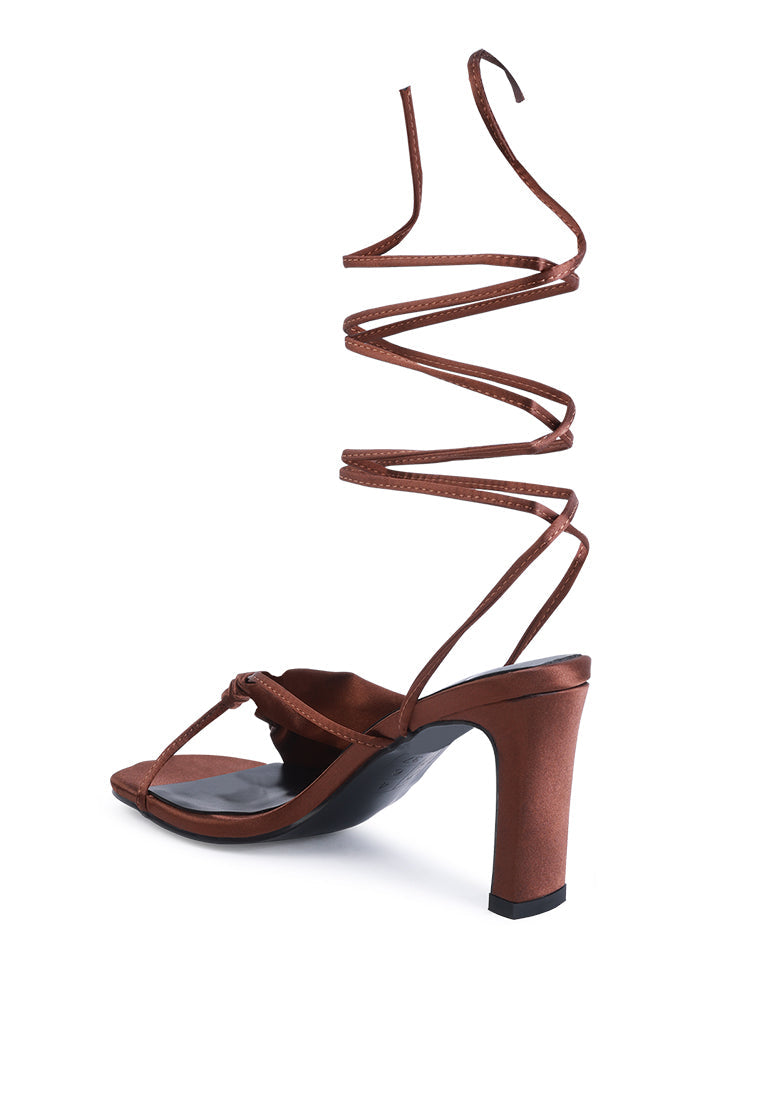 Chasm Satin Ruched Strap Tie Up Sandals from London Rag International
