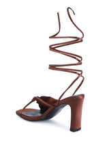 Chasm Satin Ruched Strap Tie Up Sandals from London Rag International