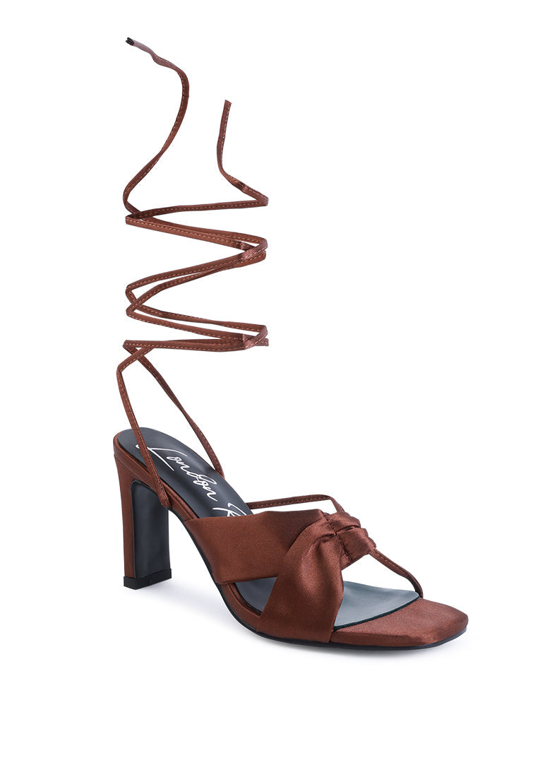 Chasm Satin Ruched Strap Tie Up Sandals from London Rag International