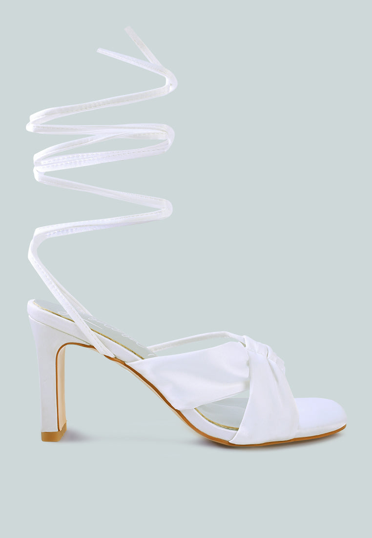 Chasm Satin Ruched Strap Tie Up Sandals from London Rag International