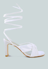 Chasm Satin Ruched Strap Tie Up Sandals from London Rag International