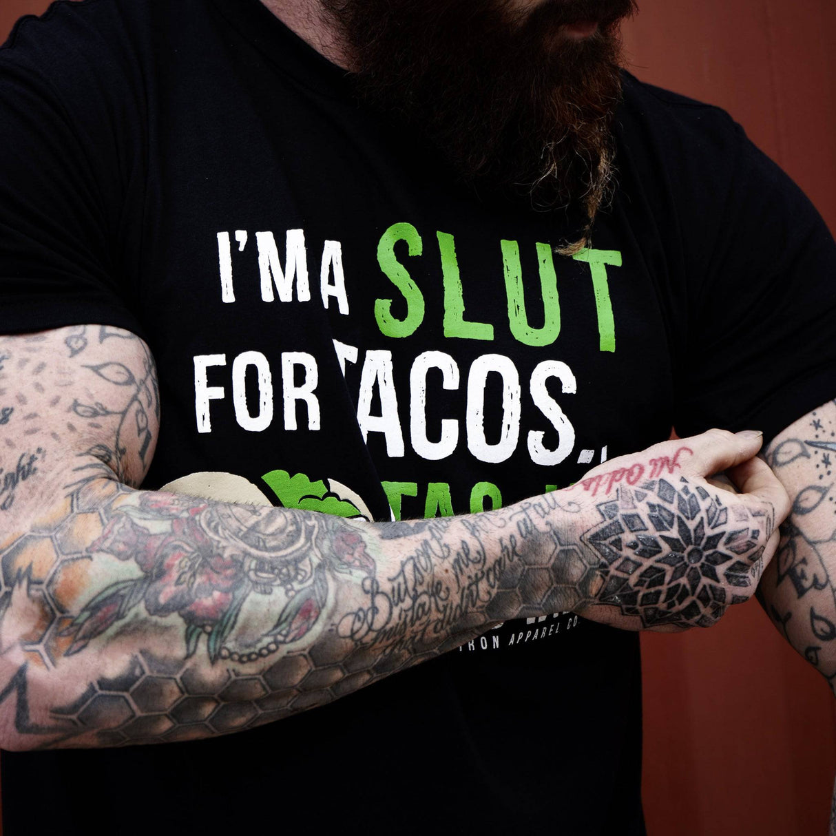I’M A SLUT FOR TACOS. A TAC-HO IF YOU WILL Men's T-Shirt From Combat Iron Apparel