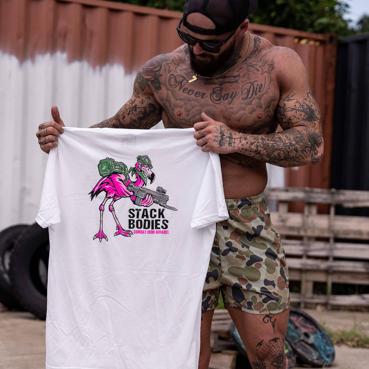 Flamingo Operator Stack Bodies Men's T-Shirt From Combat Iron Apparel
