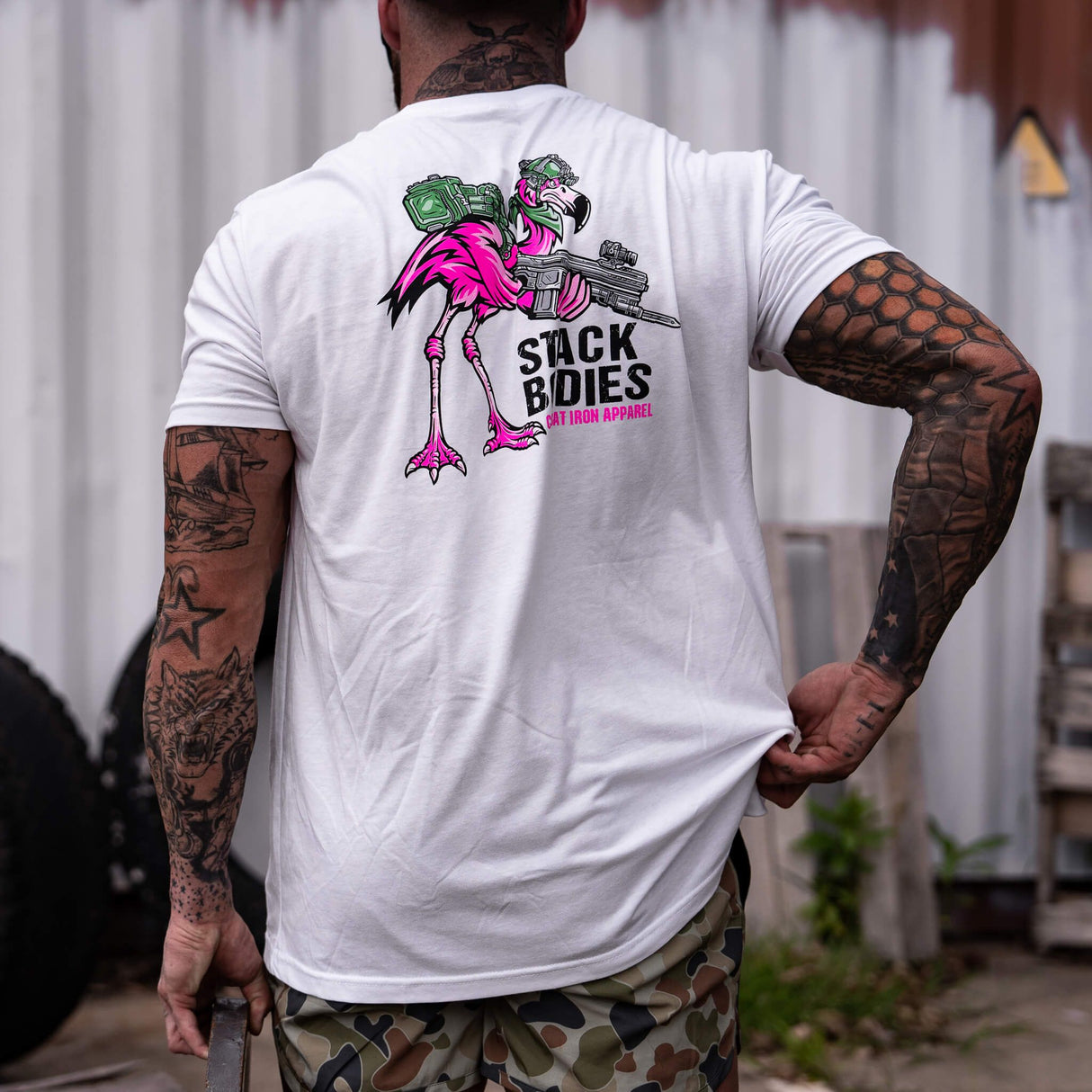 Flamingo Operator Stack Bodies Men's T-Shirt From Combat Iron Apparel